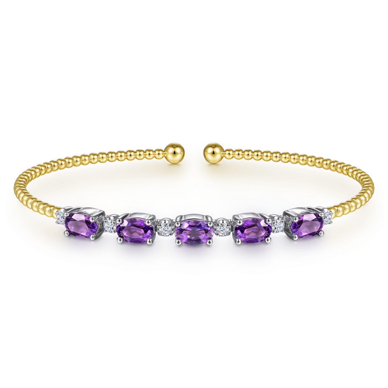 Bujukan Bead Cuff Bracelet with Amethyst and Diamond Stations