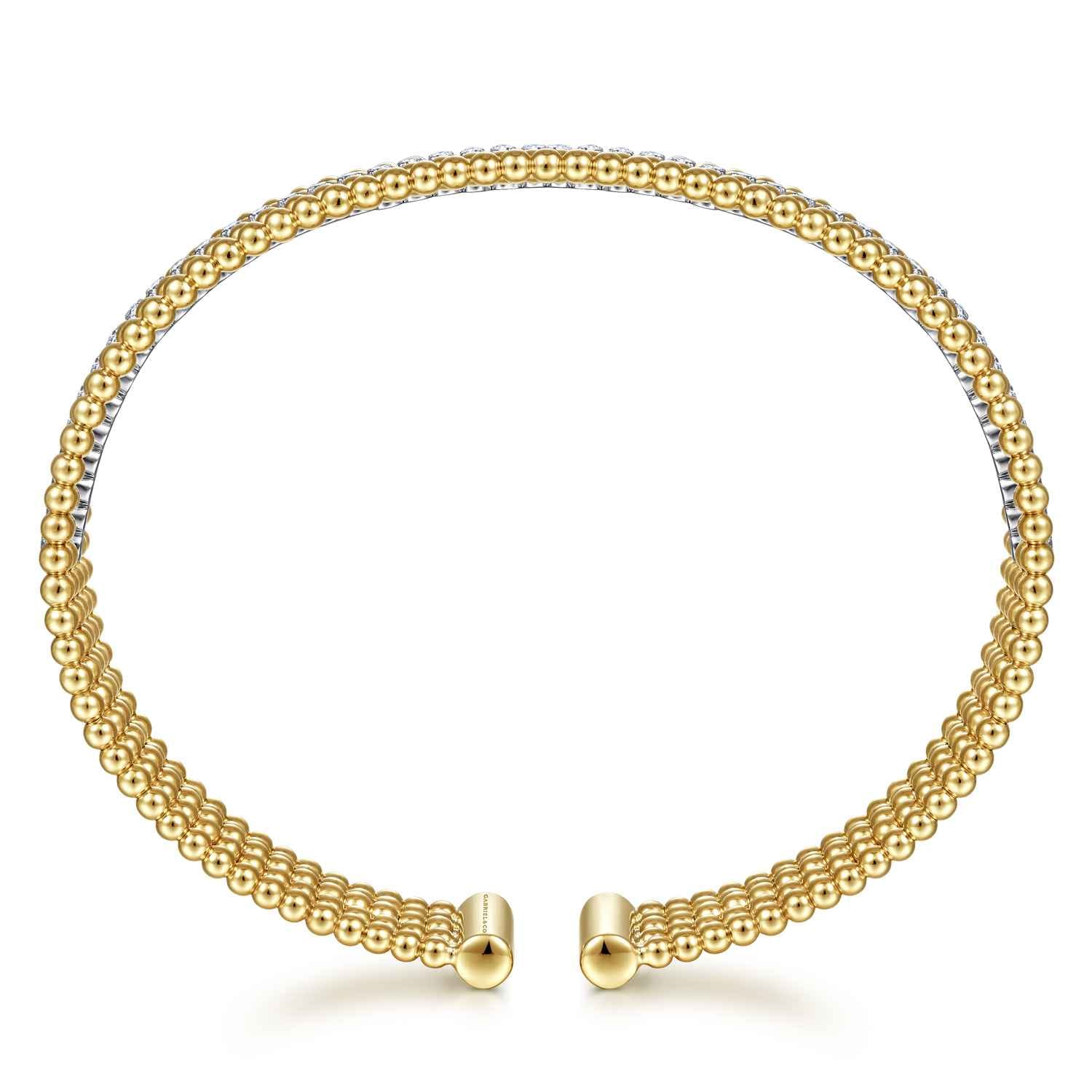 Wide Bujukan Diamond Cuff Bangle in 14K White/Yellow Gold, photograph 3