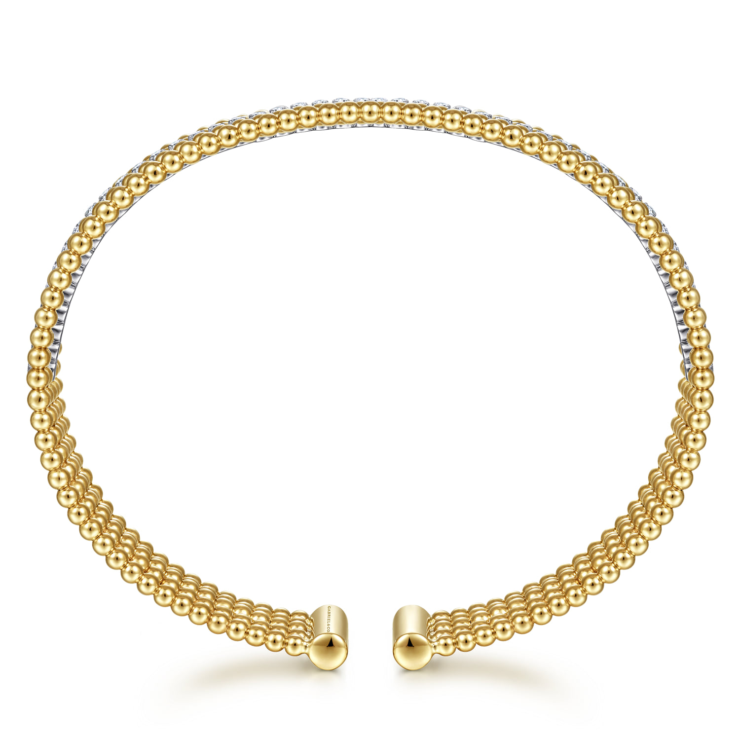 Wide Bujukan Diamond Cuff Bangle in 14K White/Yellow Gold, photograph 3