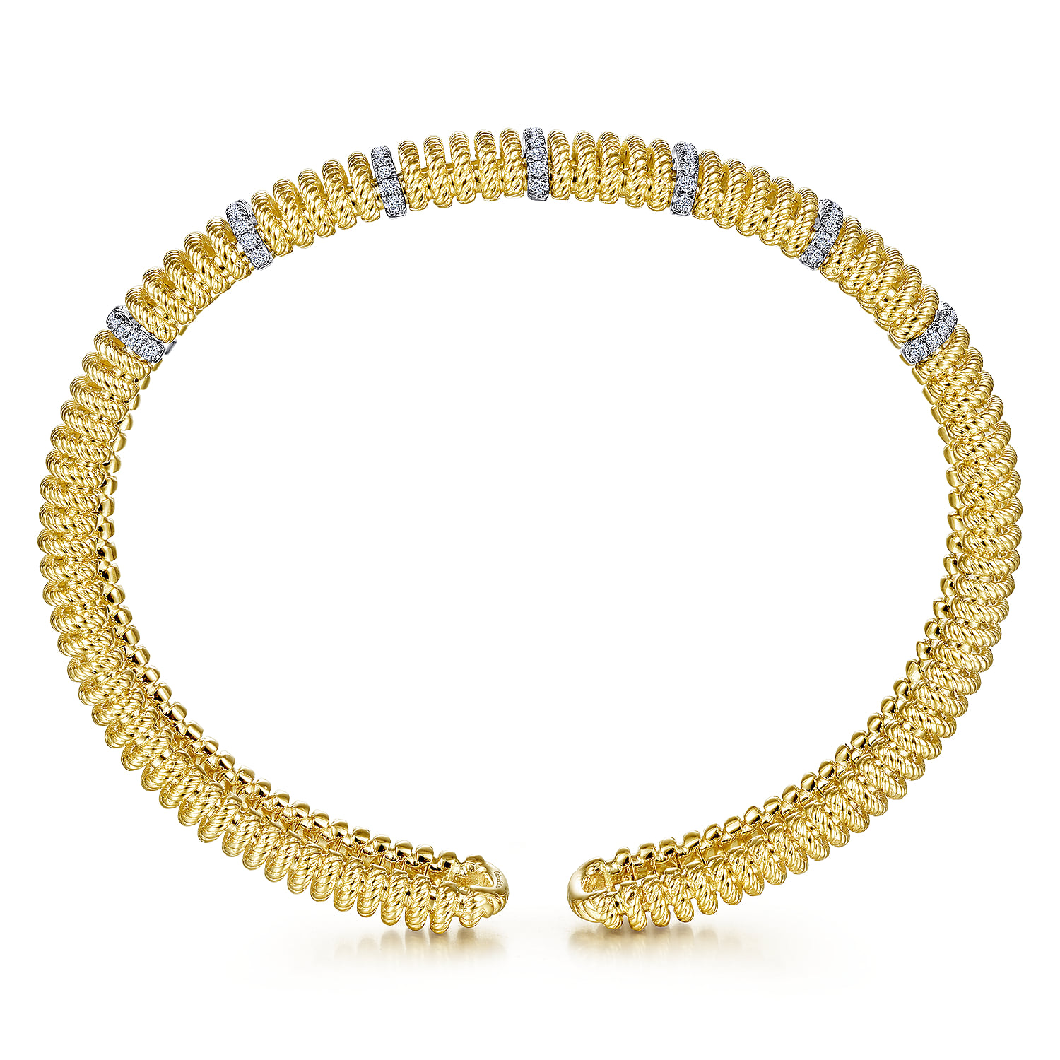 Twisted Rope Cuff Bracelet with Diamond Stations in 14K White/Yellow Gold, photograph 3
