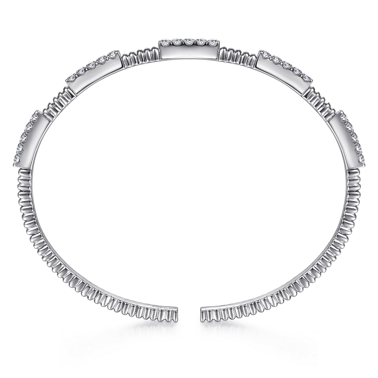 Diamond Station Cuff Bangle Bracelet in 14K White Gold, photograph 3