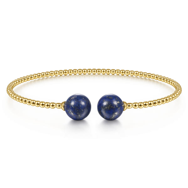 14K Yellow Gold Bujukan Bead Split Cuff Bracelet with Lapis Beads