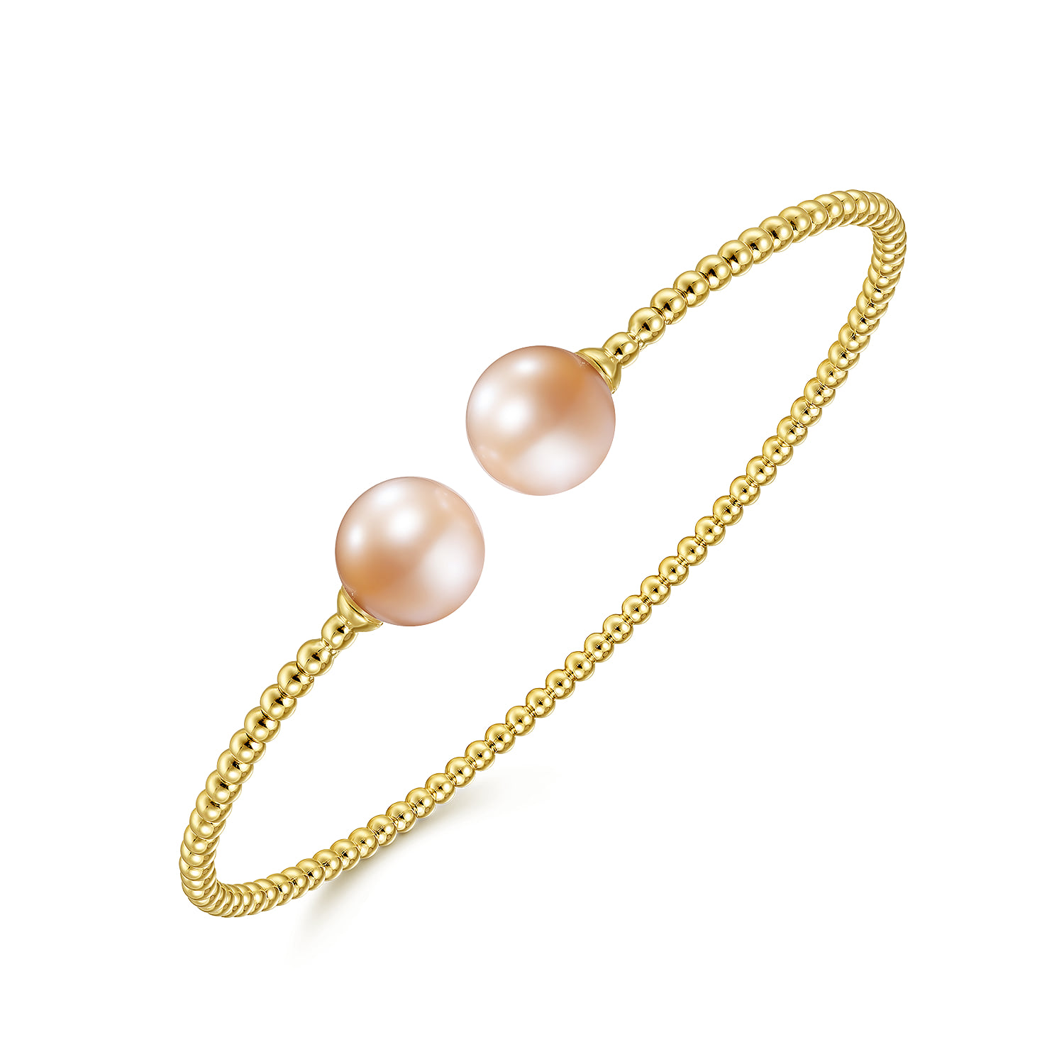 Bujukan Bead Split Cuff Bracelet with Pink Pearls in 14K Yellow Gold, photograph 2