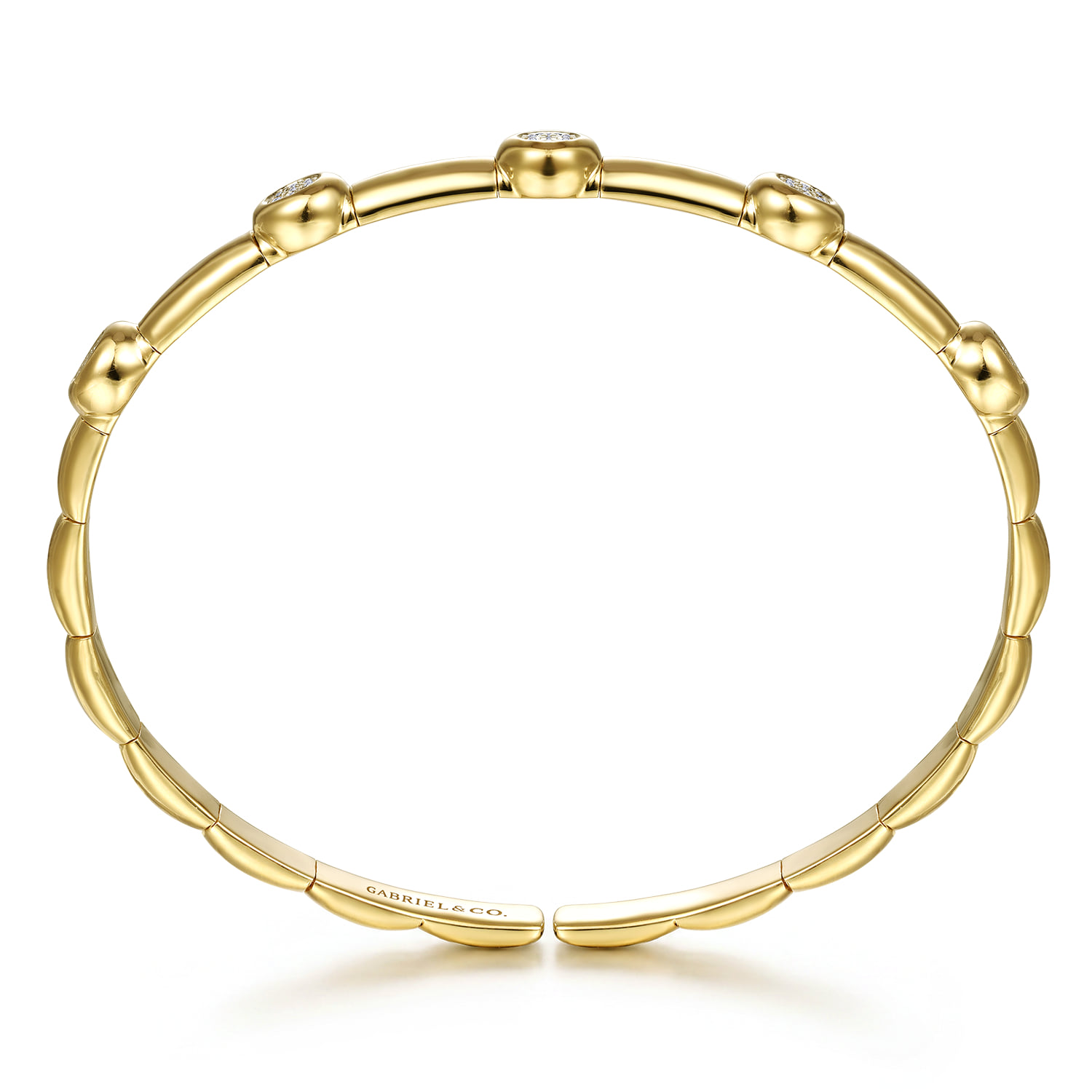 Open Bangle Bracelet with Diamond Stations in 14K Yellow Gold, photograph 3