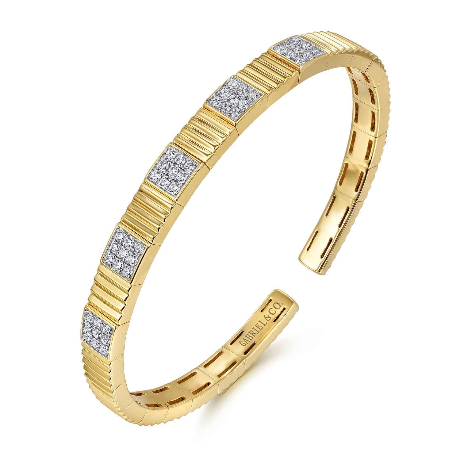 Demure Diamond Bangle Scallop Texture in 14K Yellow Gold, photograph 2