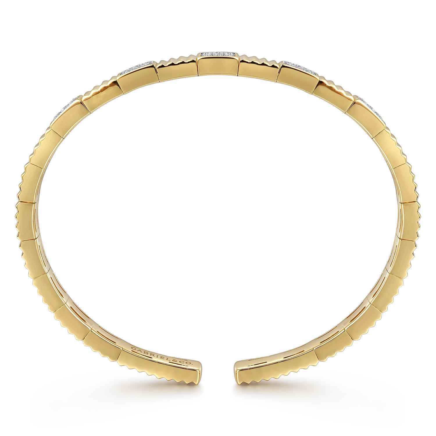 Demure Diamond Bangle Scallop Texture in 14K Yellow Gold, photograph 3