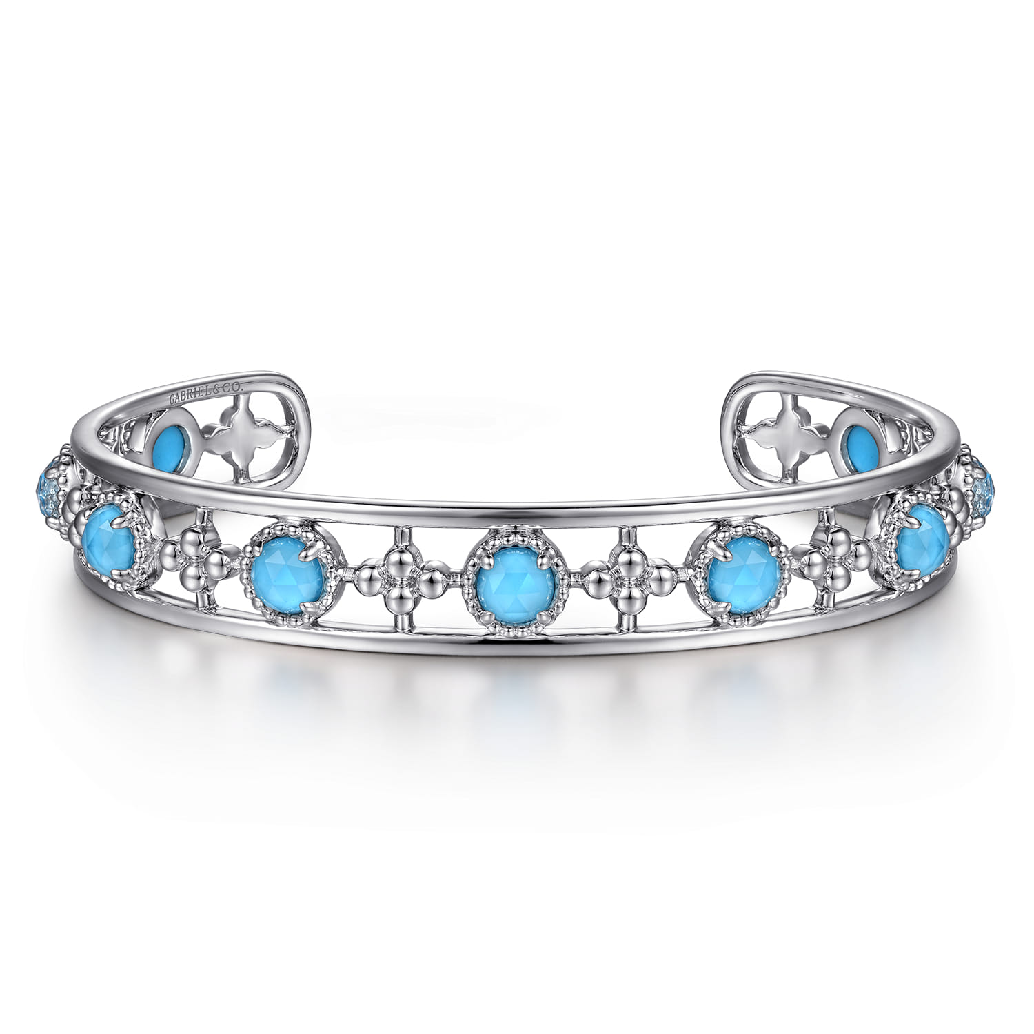 Rock Crystal and Turquoise Station Bangle