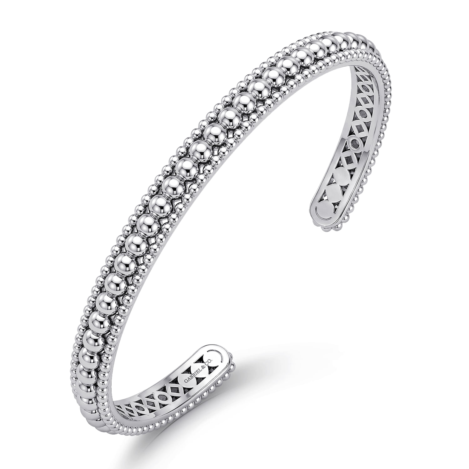 Bujukan Beaded Cuff Bangle Bracelet in Sterling Silver, photograph 2