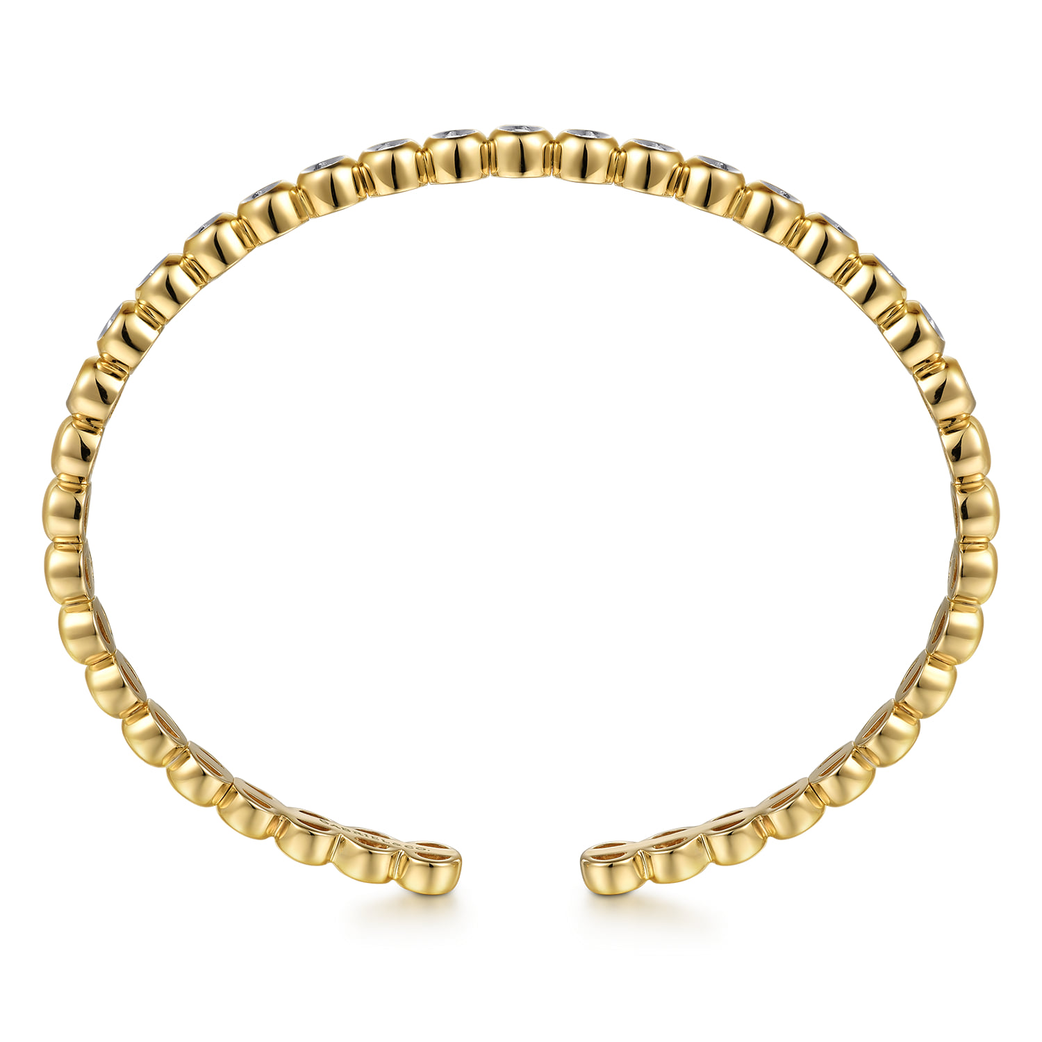 Diamond Station Cuff Bangle Bracelet in 14K Yellow Gold, photograph 3