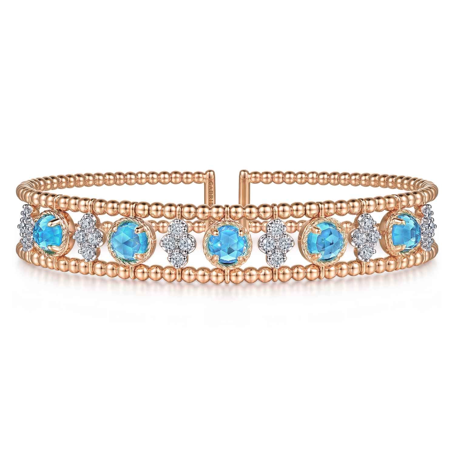 Bujukan Bead Diamond and Blue Topaz Cuff Bracelet