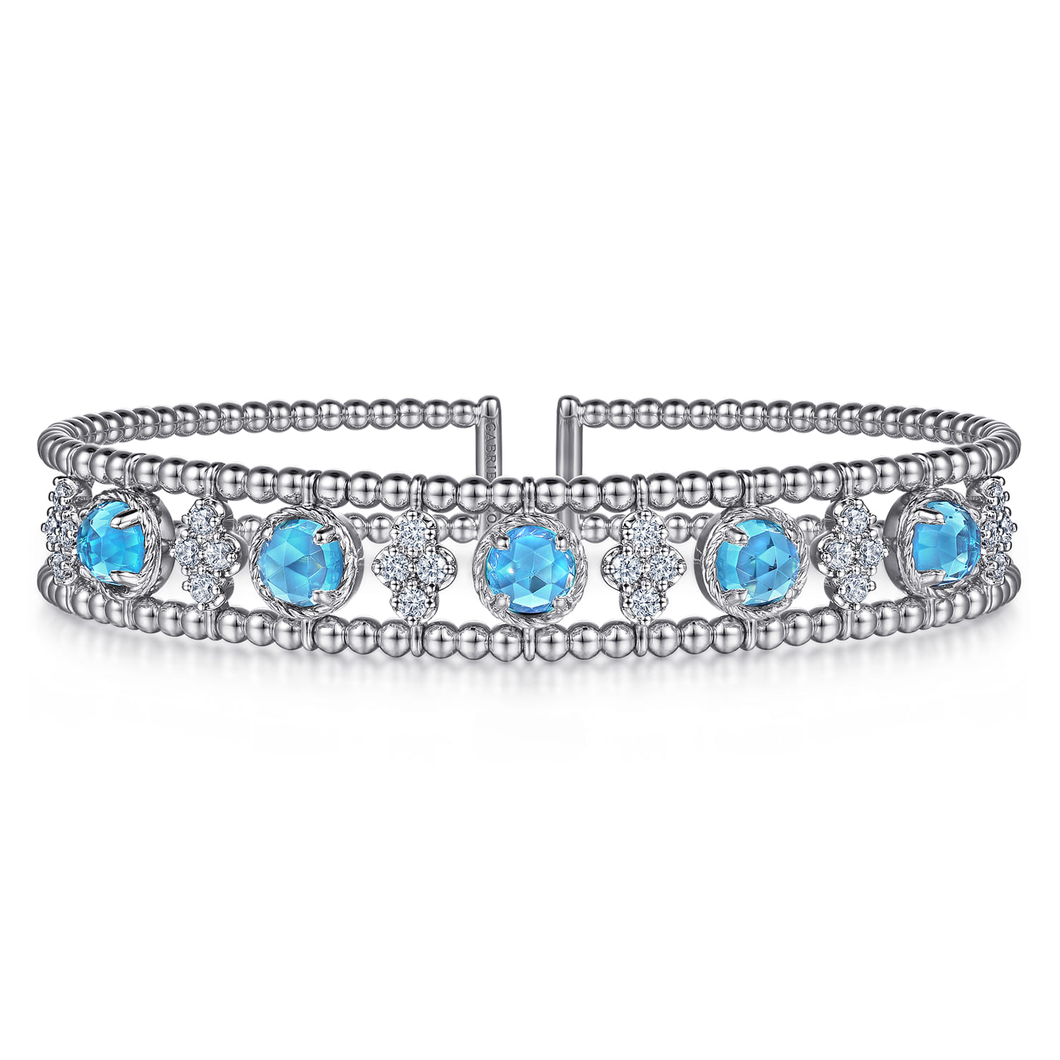 Bujukan Bead Diamond and Blue Topaz Cuff Bracelet