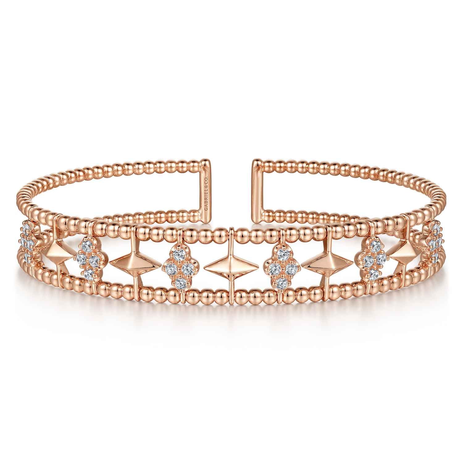 Bujukan Diamond Cluster and Gold Pyramid Cuff Bangle