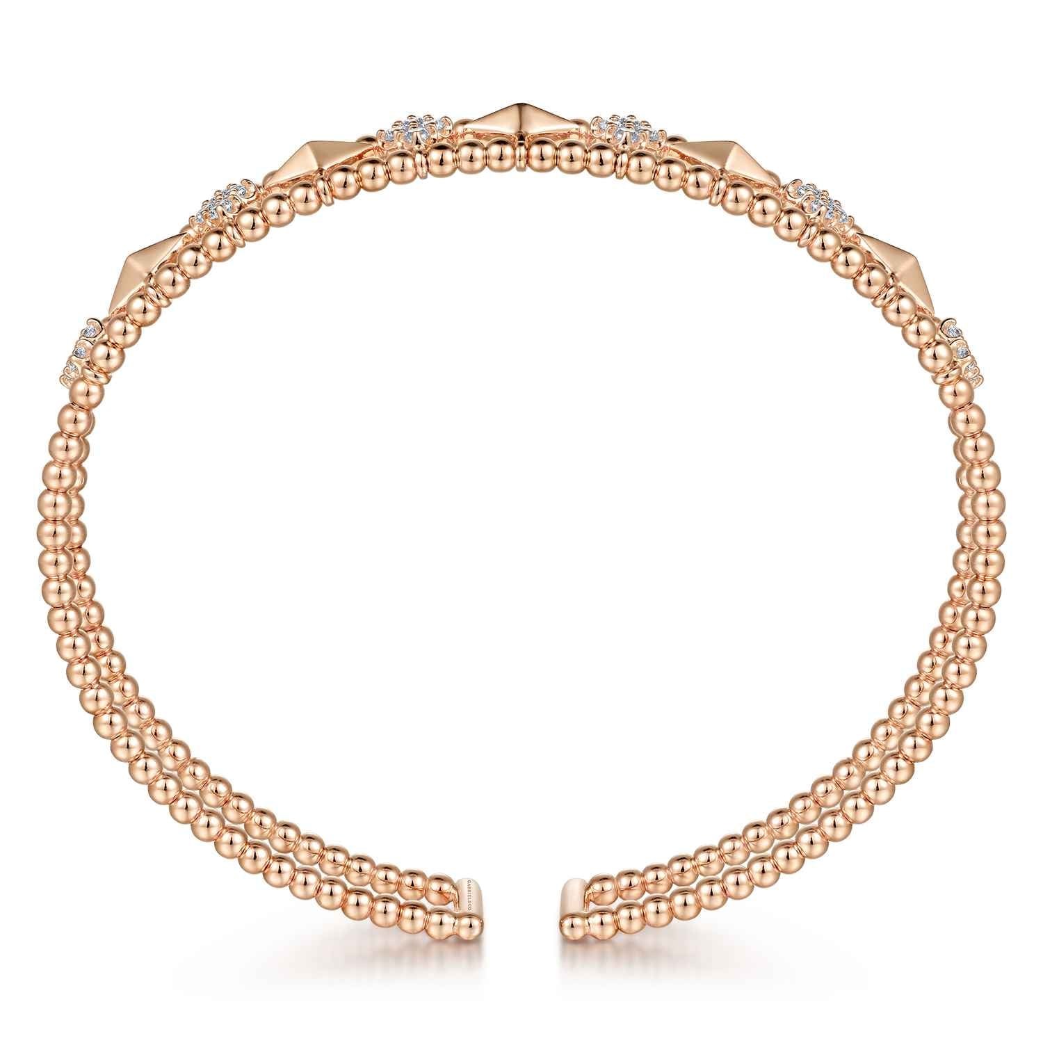 Bujukan Diamond Cluster and Gold Pyramid Cuff Bangle in 14K Rose Gold, photograph 3