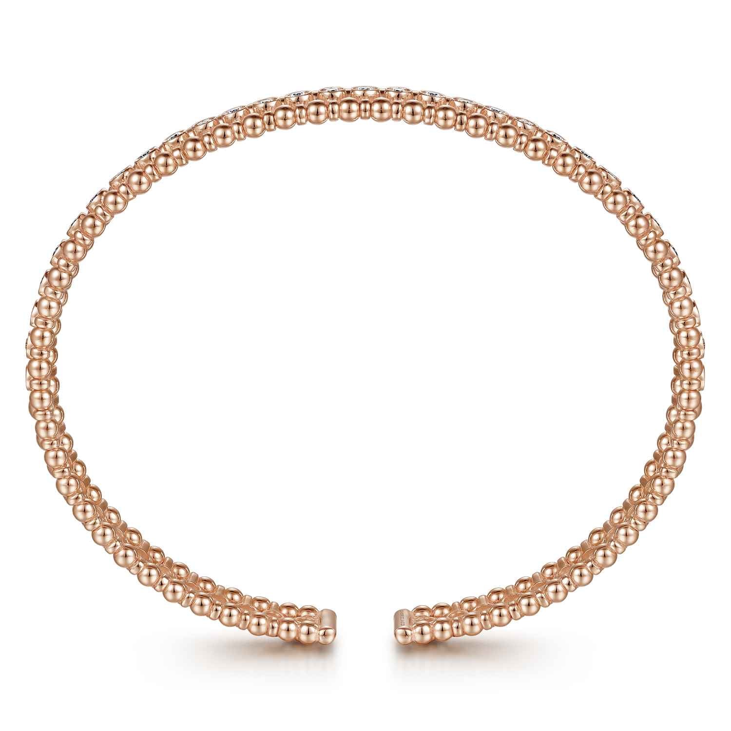Bujukan Bead Cuff Bracelet with Diamond Bezel Connectors in 14K Rose Gold, photograph 3