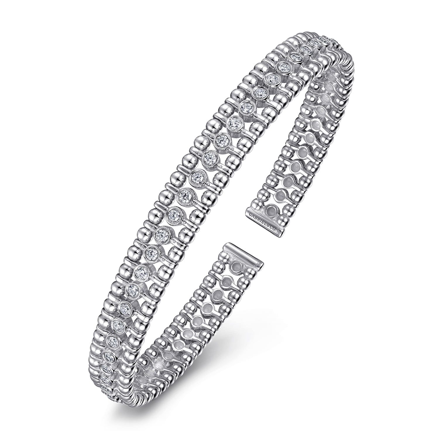 Bujukan Bead Cuff Bracelet with Diamond Bezel Connectors in 14K White Gold, photograph 2