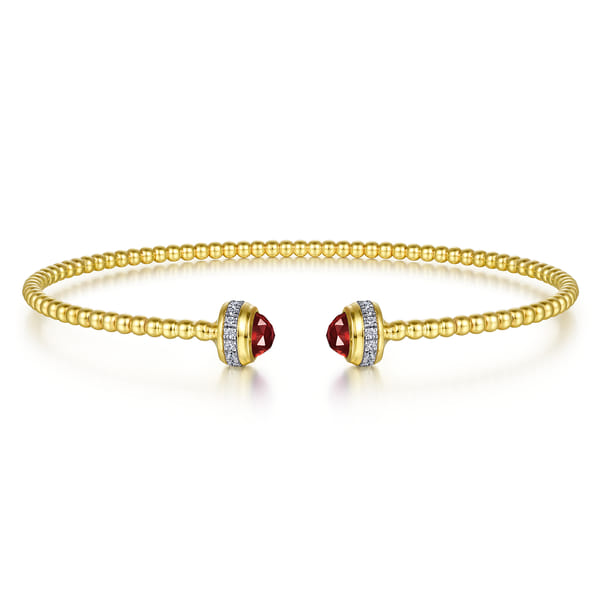 14K Yellow Gold Diamond and Garnet Bujukan Open Bangle