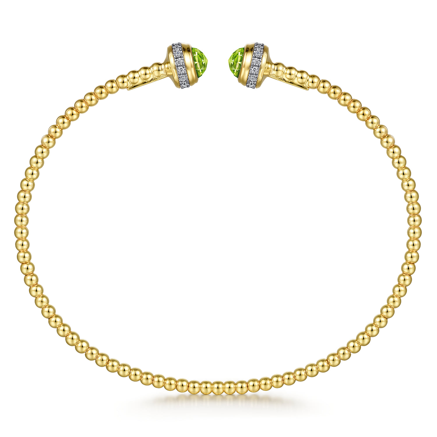 Diamond and Peridot Bujukan Open Bangle in 14K Yellow Gold, photograph 3