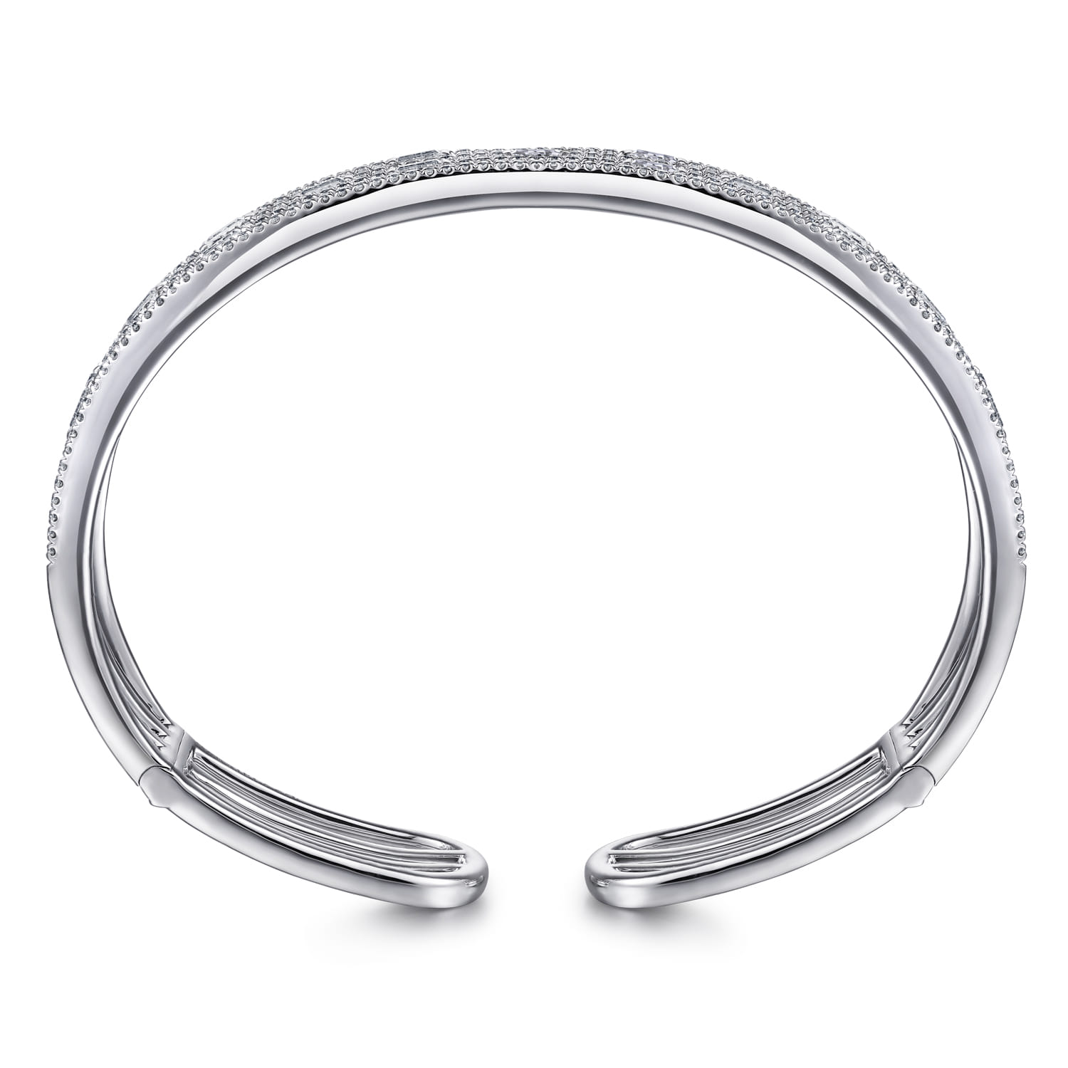 Wide and Baguette Diamond Bangle Bracelet in 14K White Gold, photograph 3