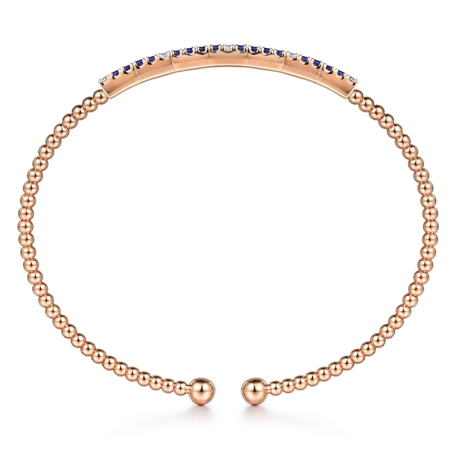 Bujukan Diamond and Blue Sapphire Split Bangle in 14K Rose Gold, photograph 3