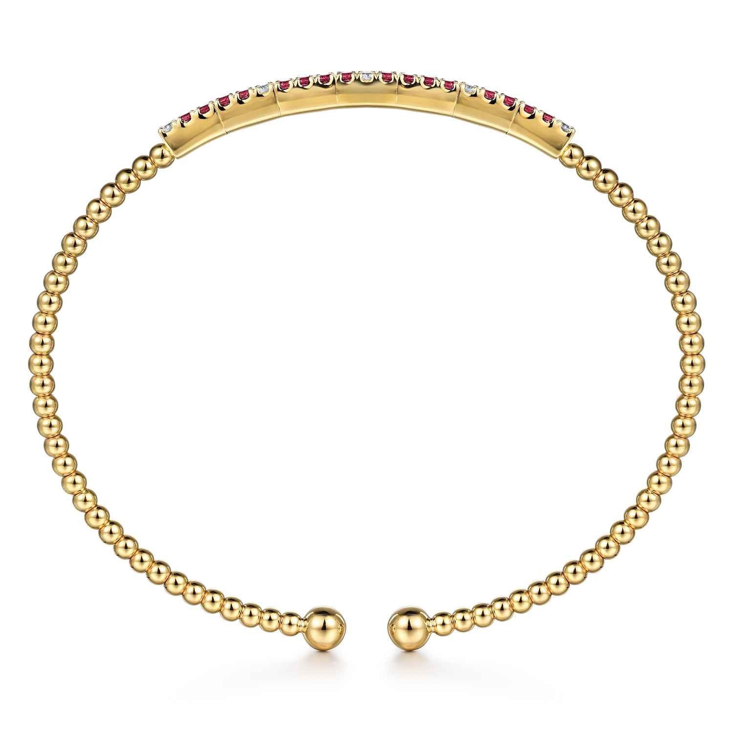 Diamond and Ruby Bangle in 14K Yellow Gold, photograph 3