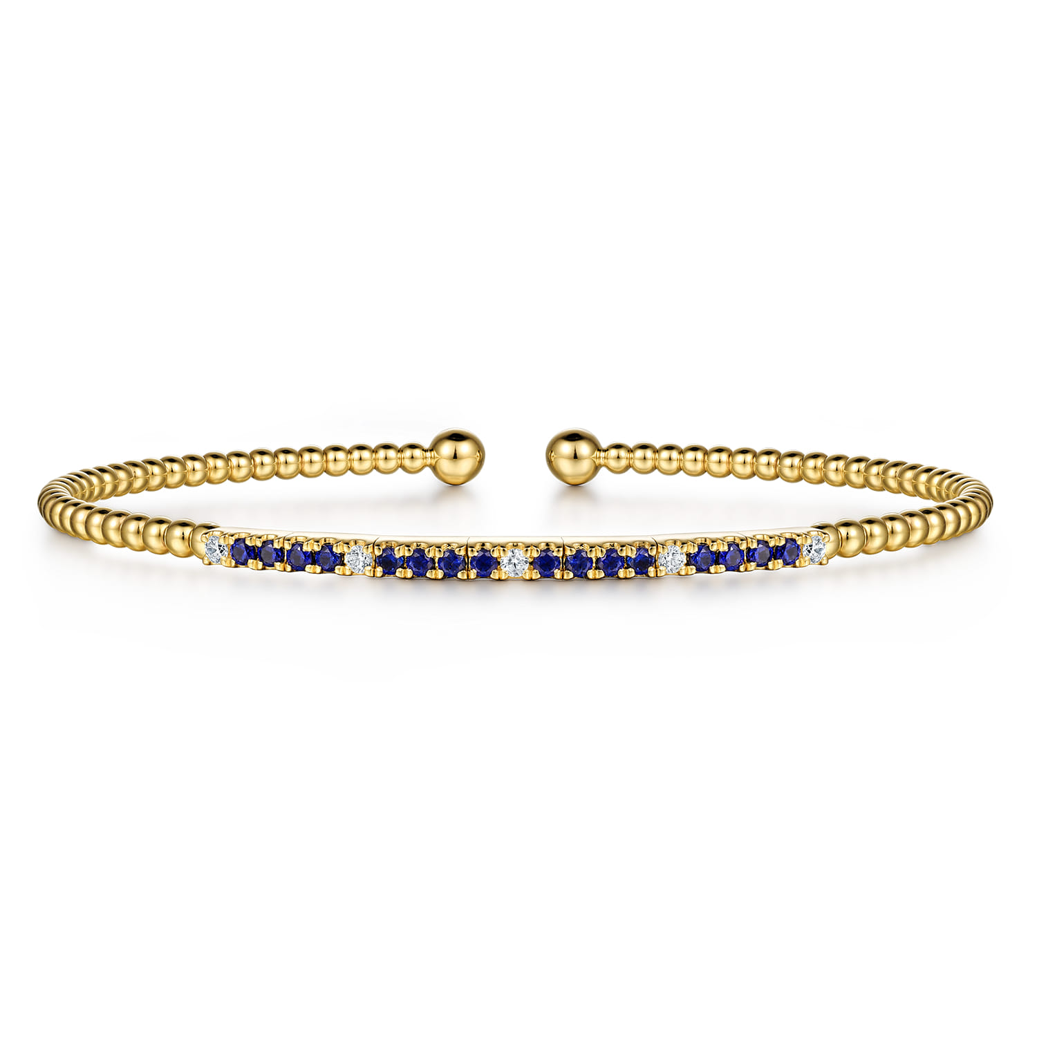 Bujukan Diamond and Blue Sapphire Split Bangle in 14K Yellow Gold