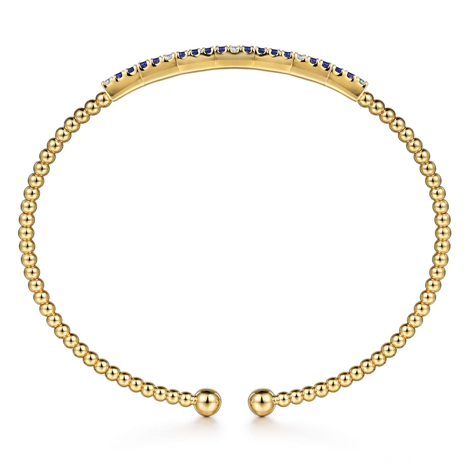 Bujukan Diamond and Blue Sapphire Split Bangle in 14K Yellow Gold, photograph 3