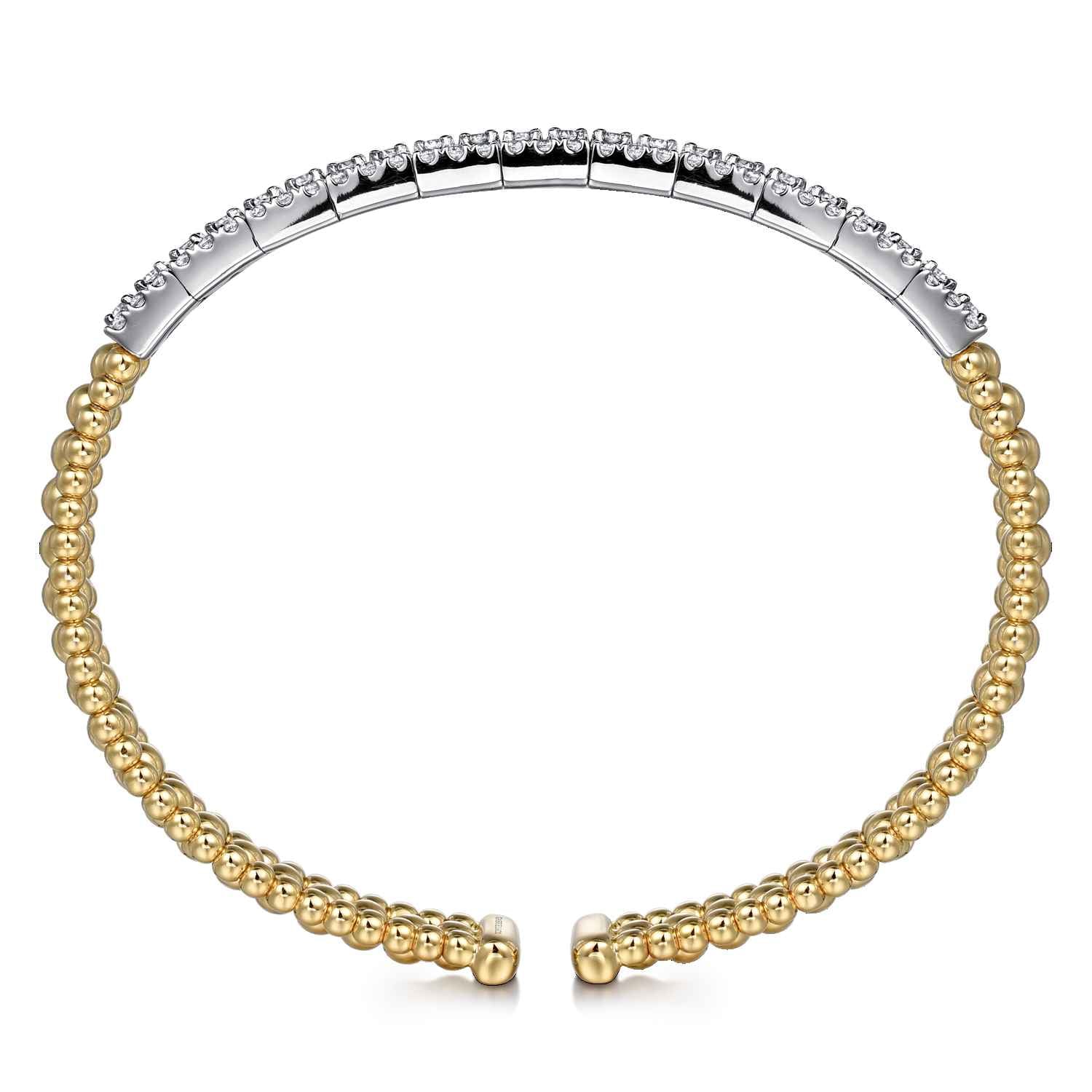 Wide Bujukan Diamond Cuff Bracelet in 14K White/Yellow Gold, photograph 3