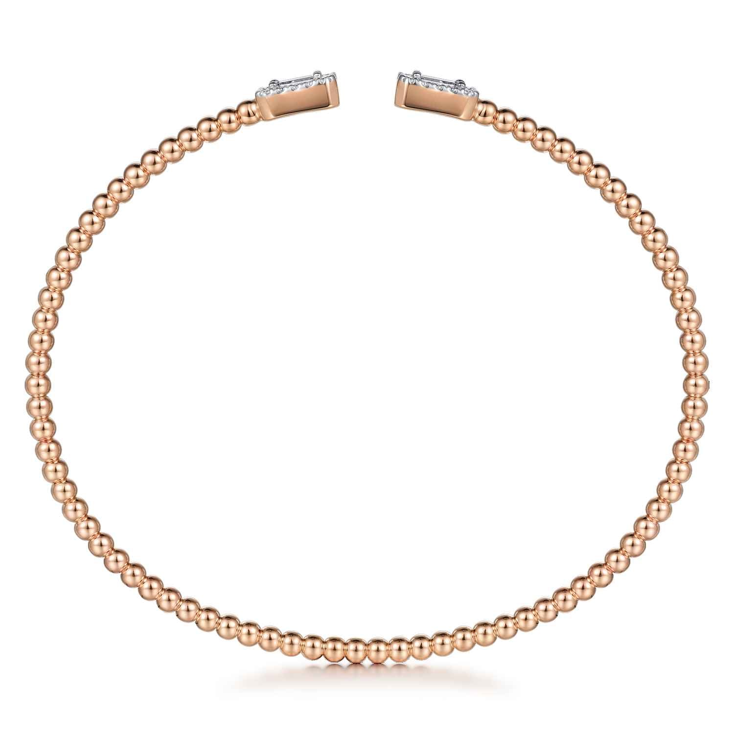 Bujukan Open Cuff Bracelet with Diamond Baguettes in 14K Rose Gold, photograph 3