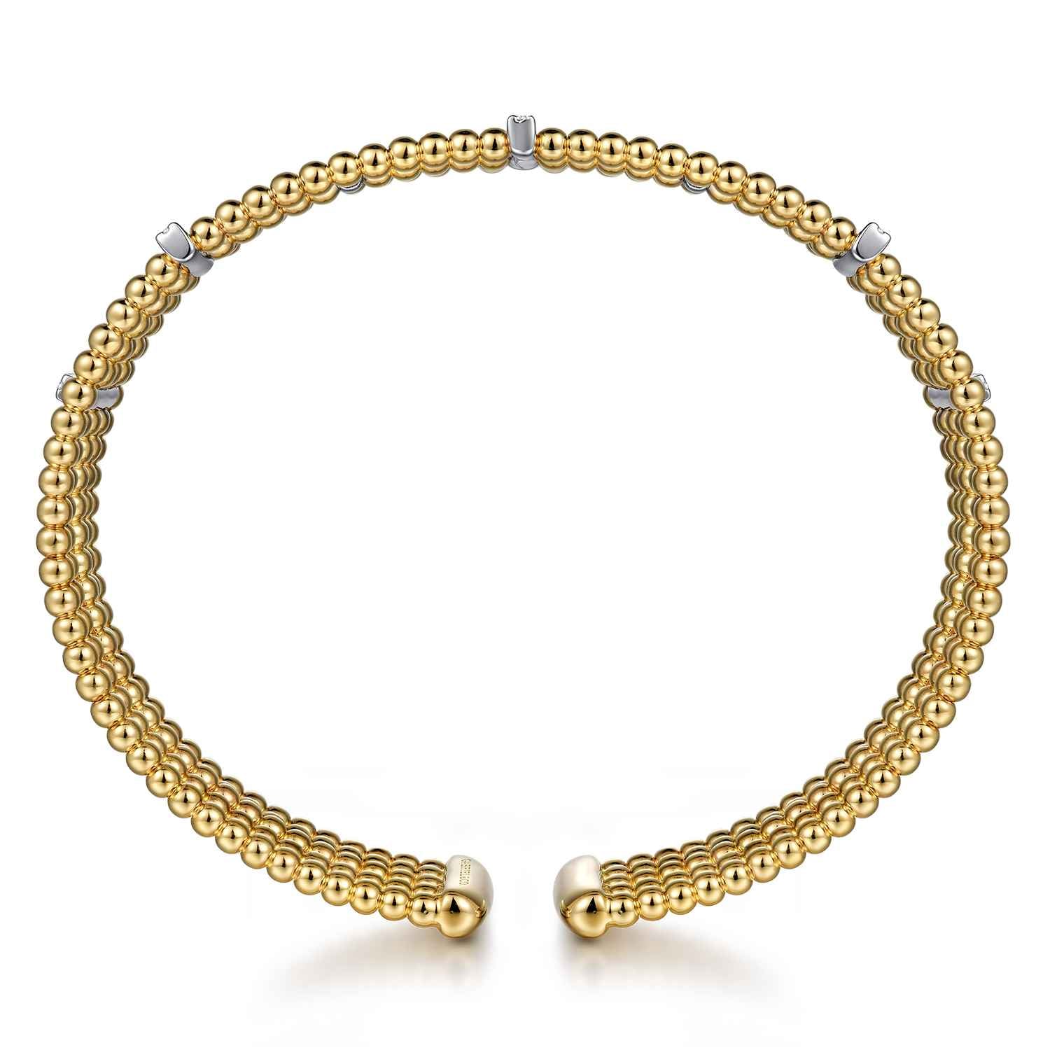 Wide Bujukan Cuff Bangle with Diamond Bar Stations in 14K White/Yellow Gold, photograph 3