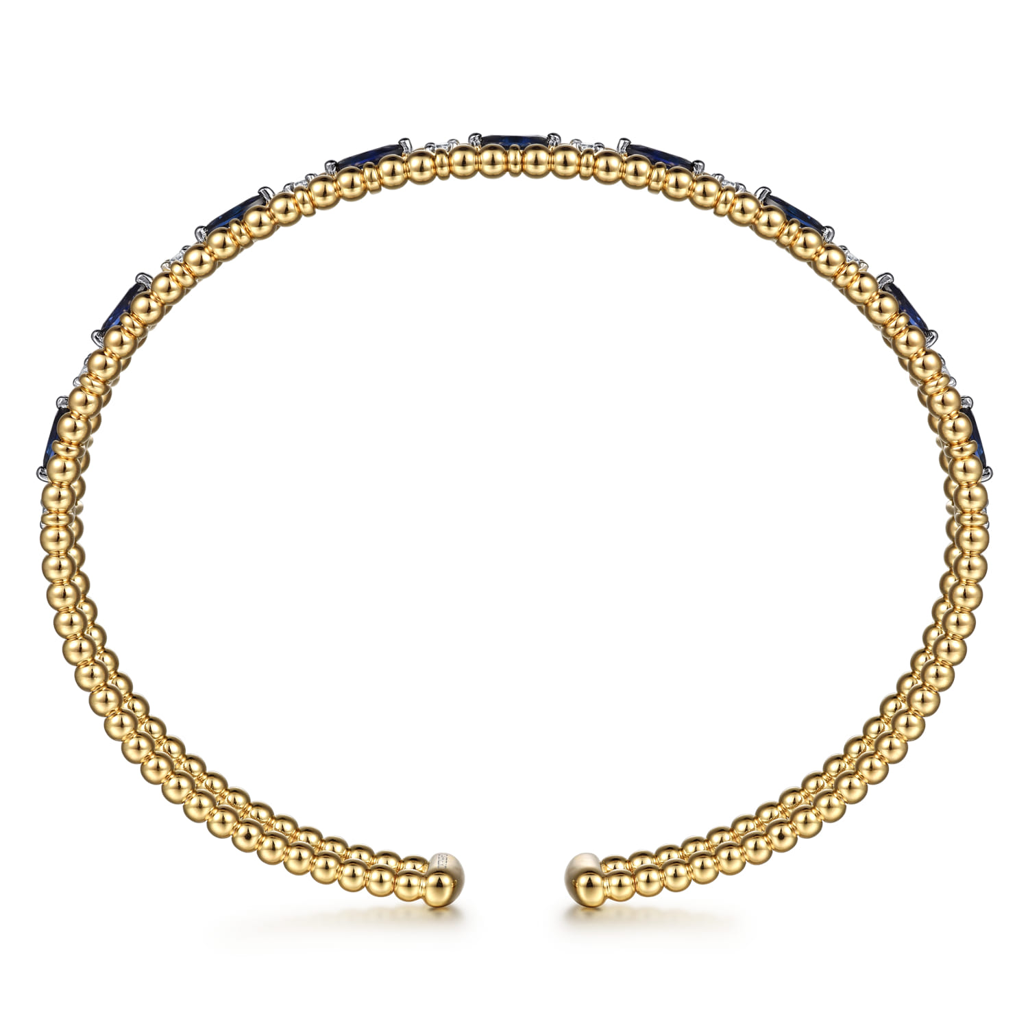 Bujukan Cuff Bracelet with Marquise Sapphire and Round Diamonds in 14K Yellow Gold, photograph 3