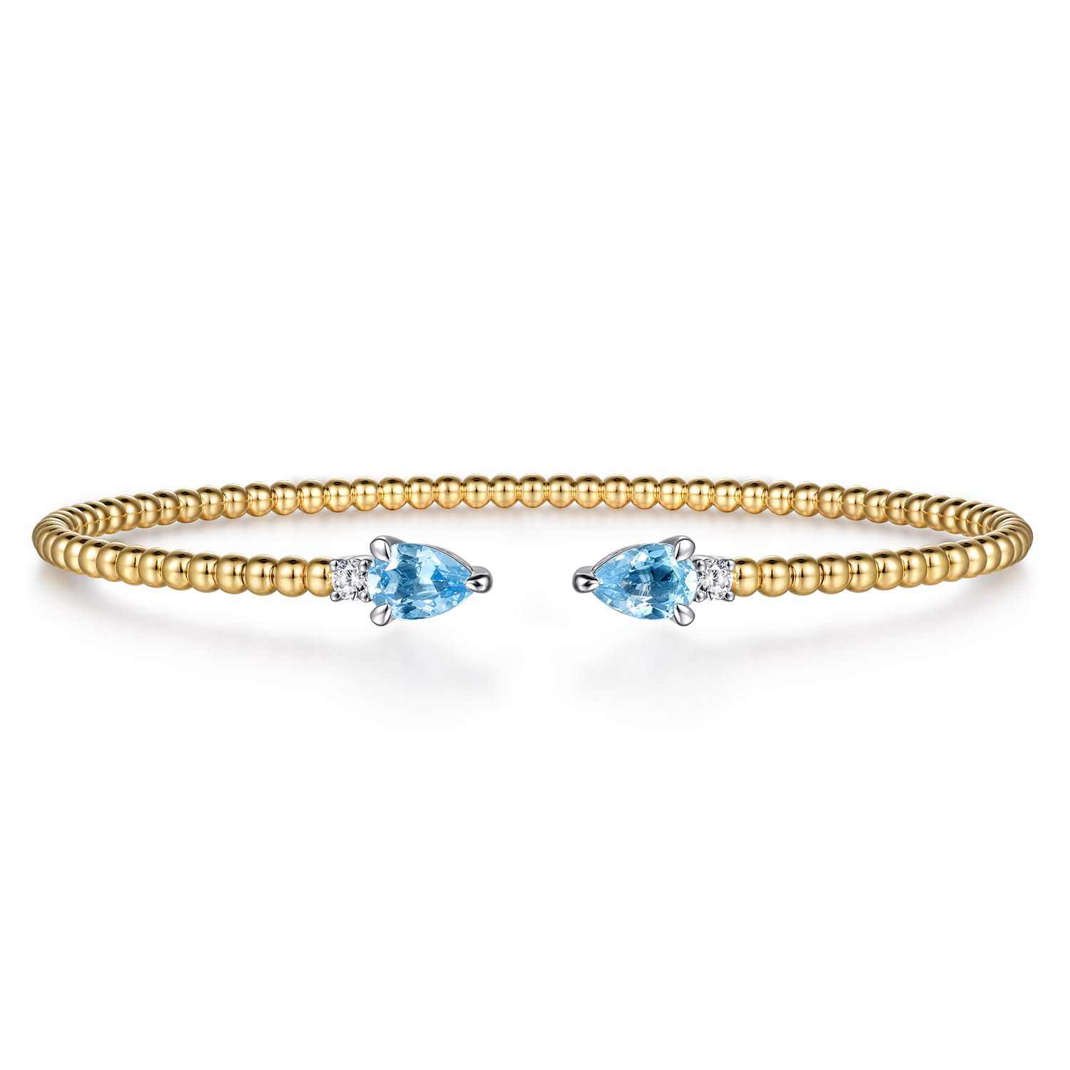 Bujukan Open Cuff Bracelet with Blue Topaz and Diamond End Caps