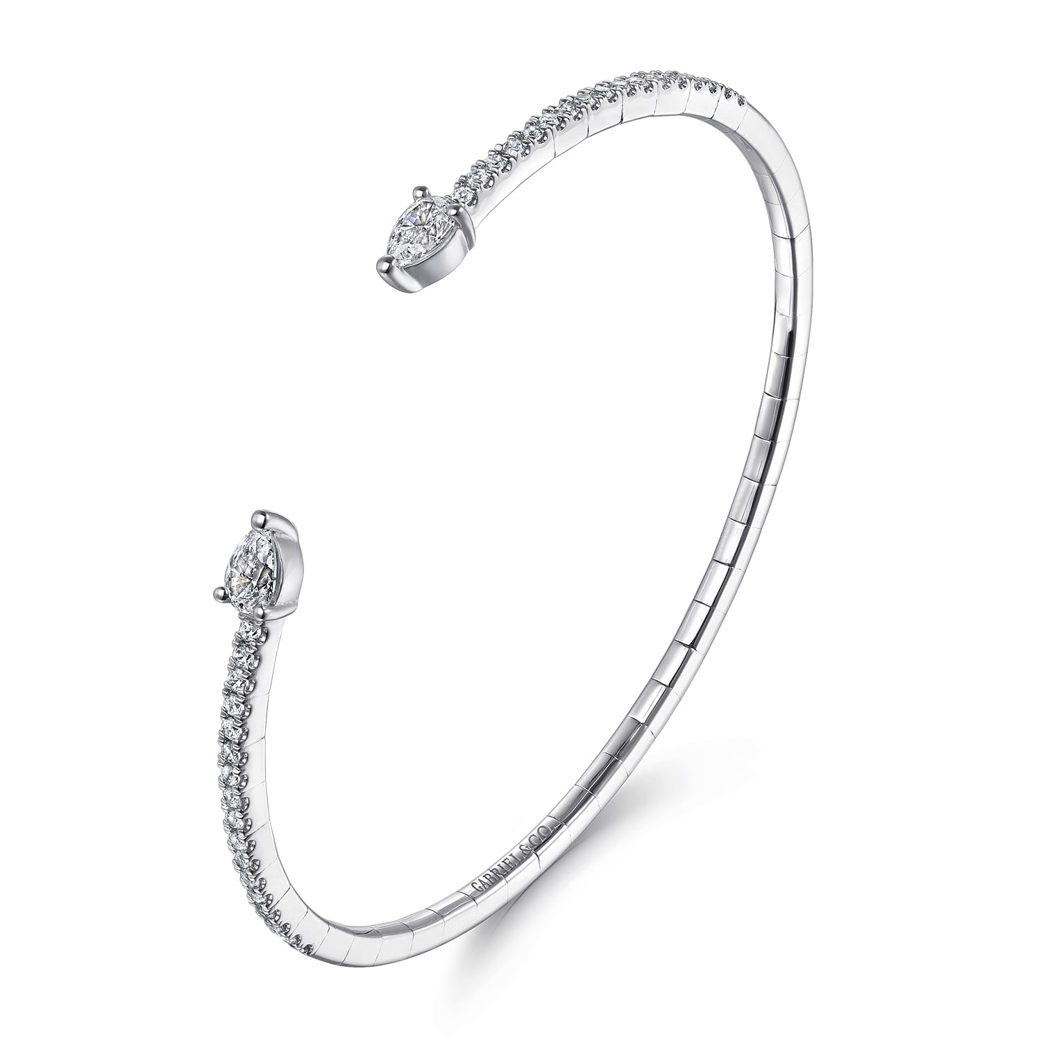 Arrow Diamond Open Bangle Bracelet in 14K White Gold, photograph 2
