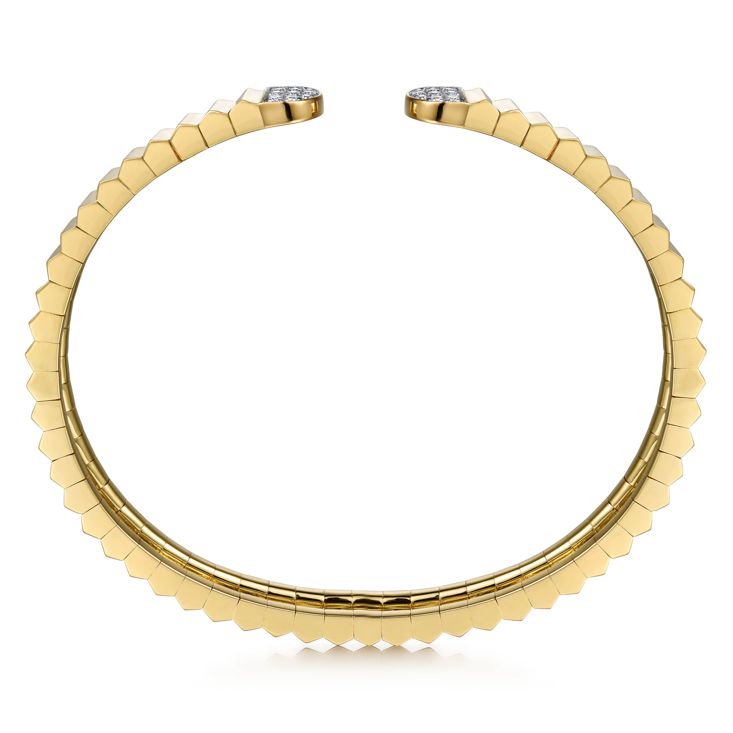 Diamond Open Bangle Bracelet in Diamond Cut Texture in 14K Yellow Gold, photograph 3