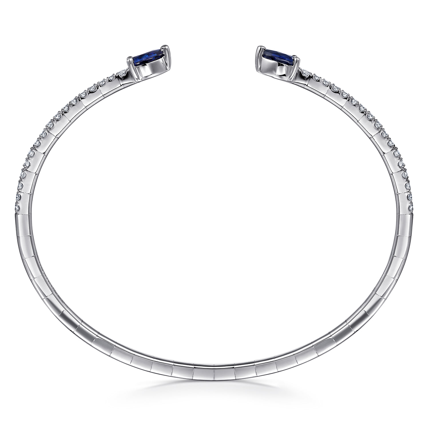 Arrow Sapphire and Diamond Open Bangle Bracelet in 14K White Gold, photograph 3