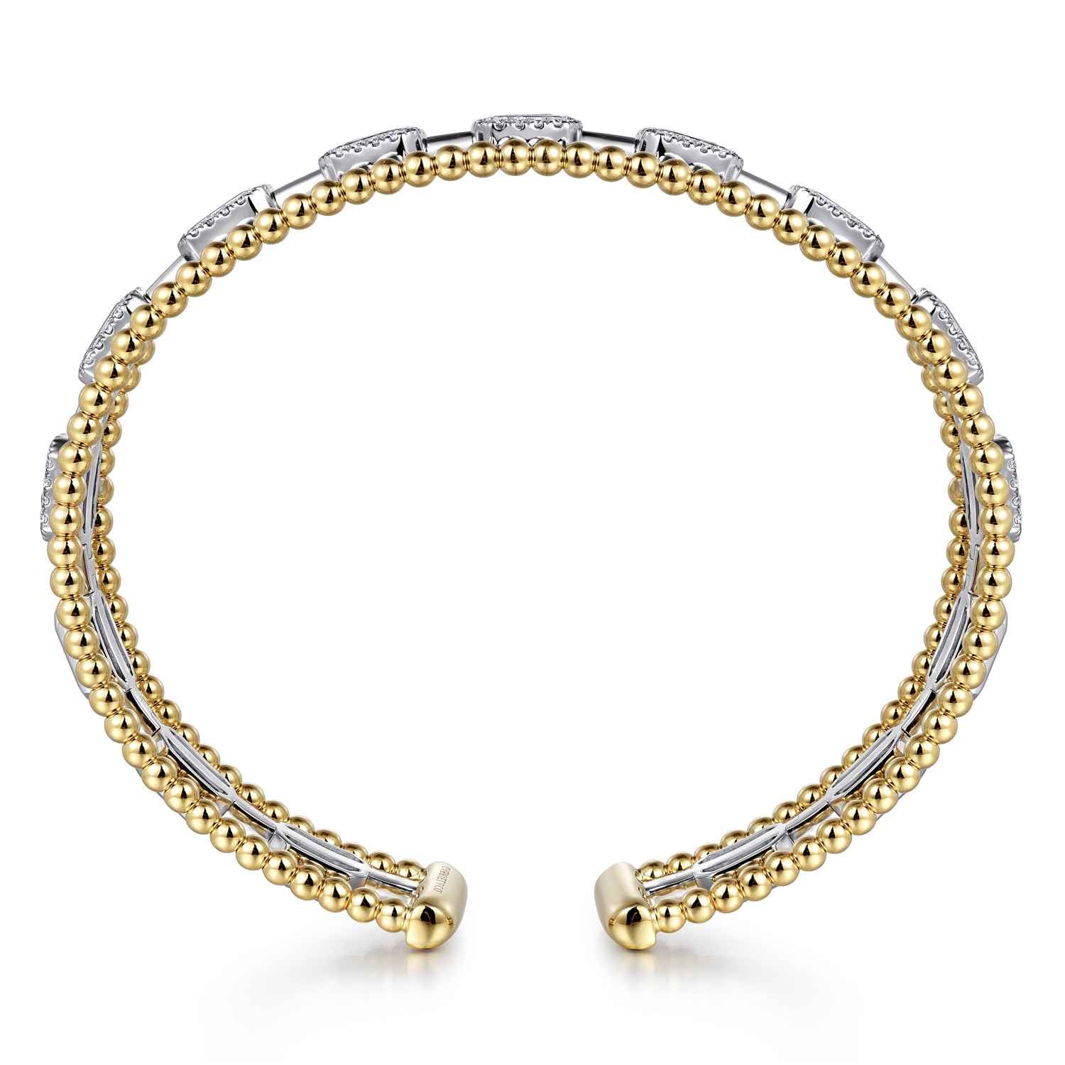 Baguettes Shape Bujukan Bangle with 3 Rolls in 14K White/Yellow Gold, photograph 3