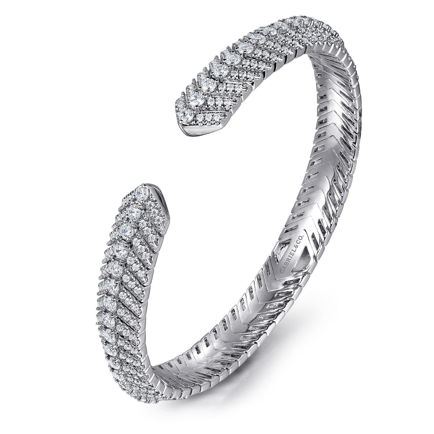 Open Chevron Diamond Bangle in 14K White Gold, photograph 2