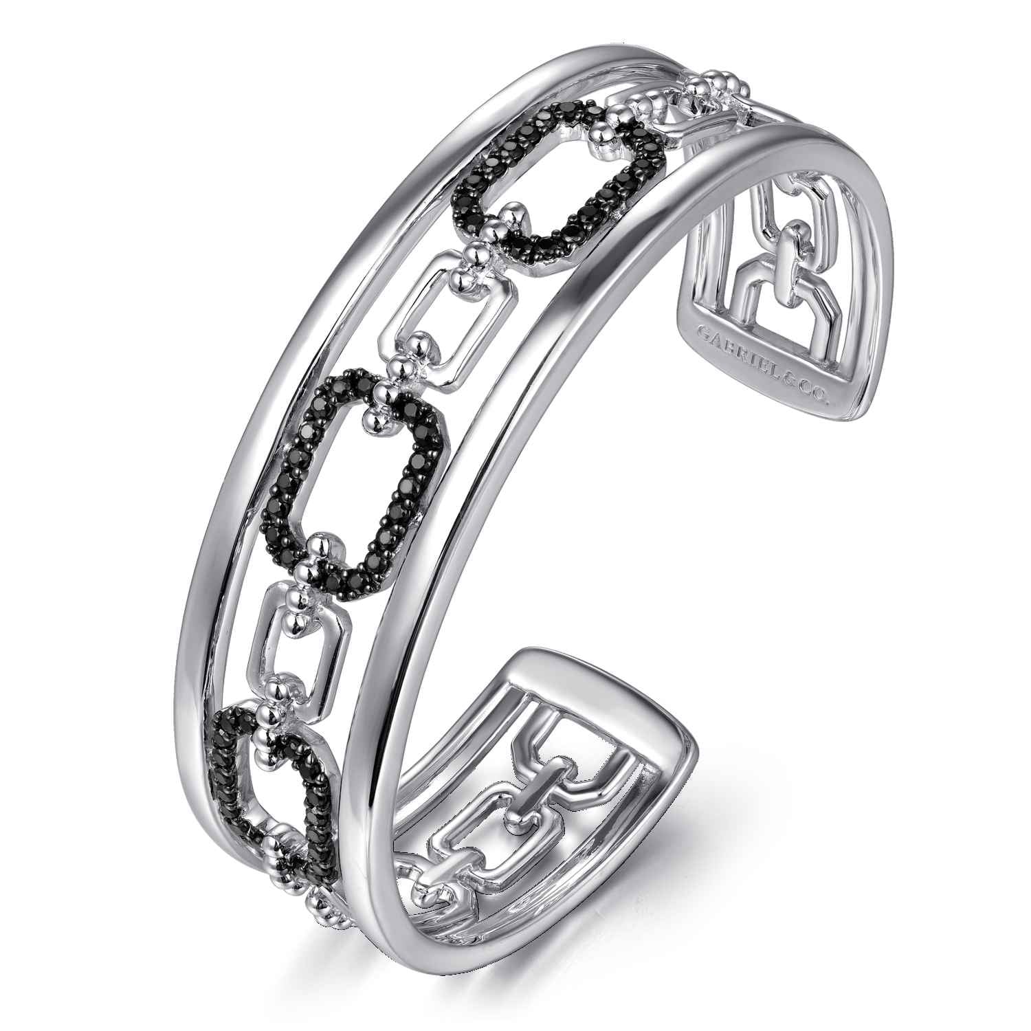 Black Spinel Bujukan Link Chain Cuff Bracelet in Sterling Silver, photograph 2