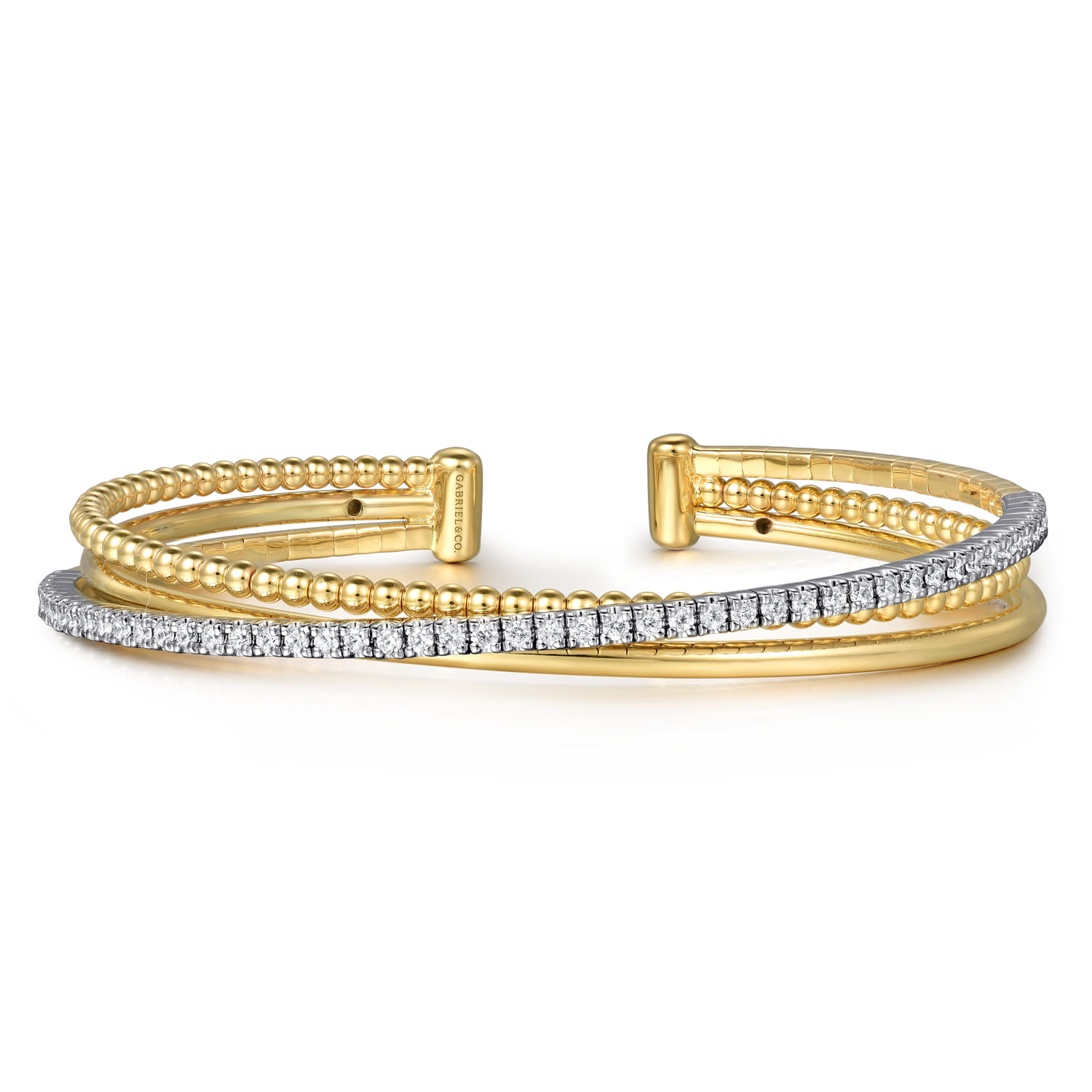 Diamond Bujukan Criss Cross Bangle in 14K White/Yellow Gold