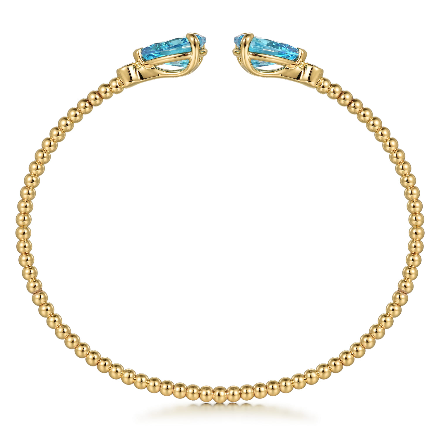 Diamond and Pear Shape Blue Topaz Bujukan Bangle in 14K Yellow Gold, photograph 3