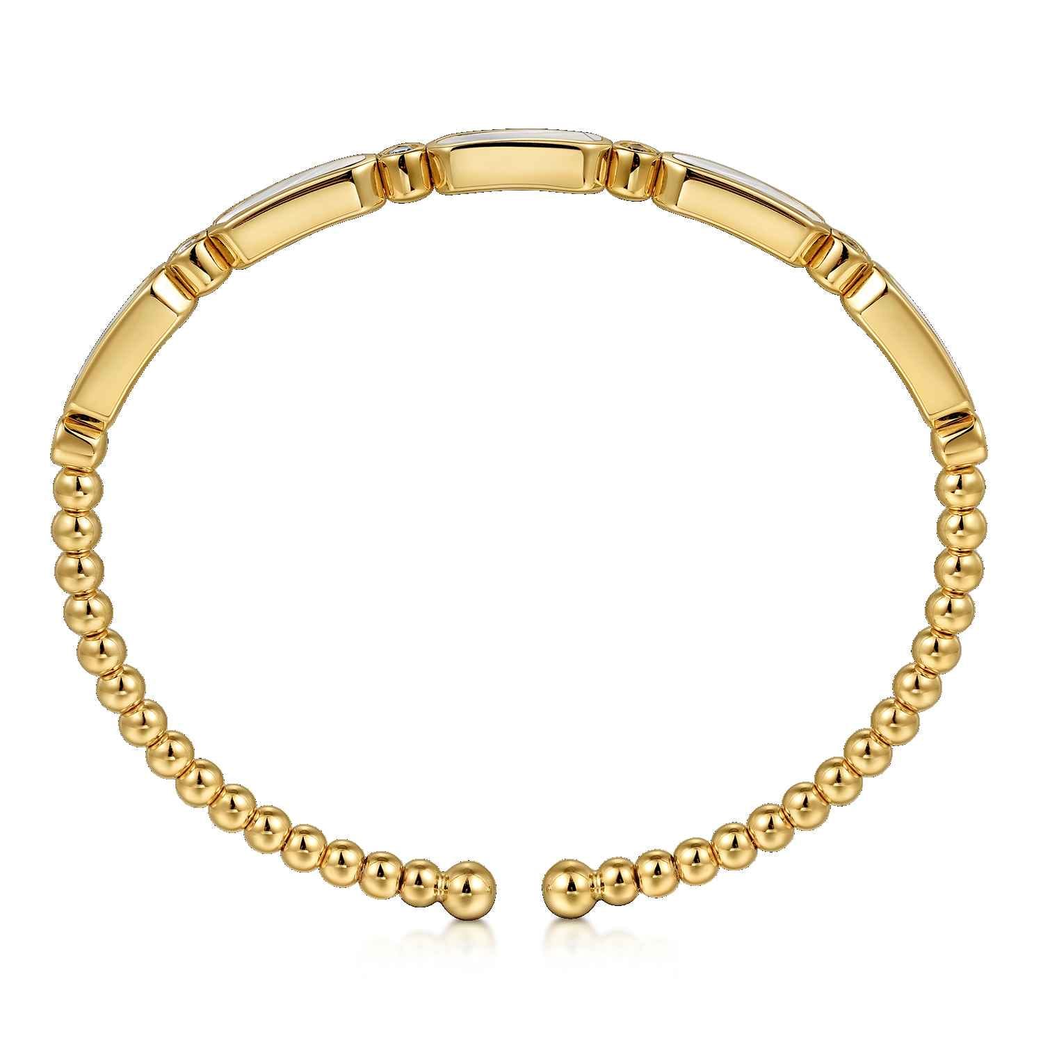 Diamond and White Mother Pearl Bangle in 14K Yellow Gold, photograph 3