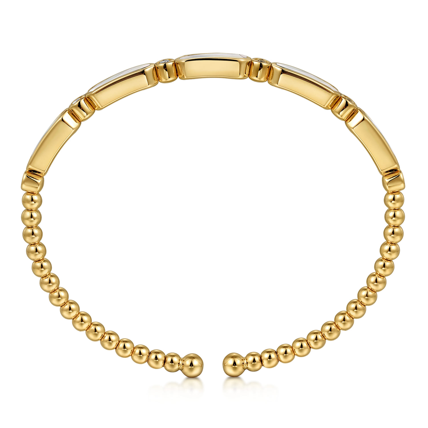 Diamond and White Mother of Pearl Bujukan Bangle in 14K Yellow Gold, photograph 3
