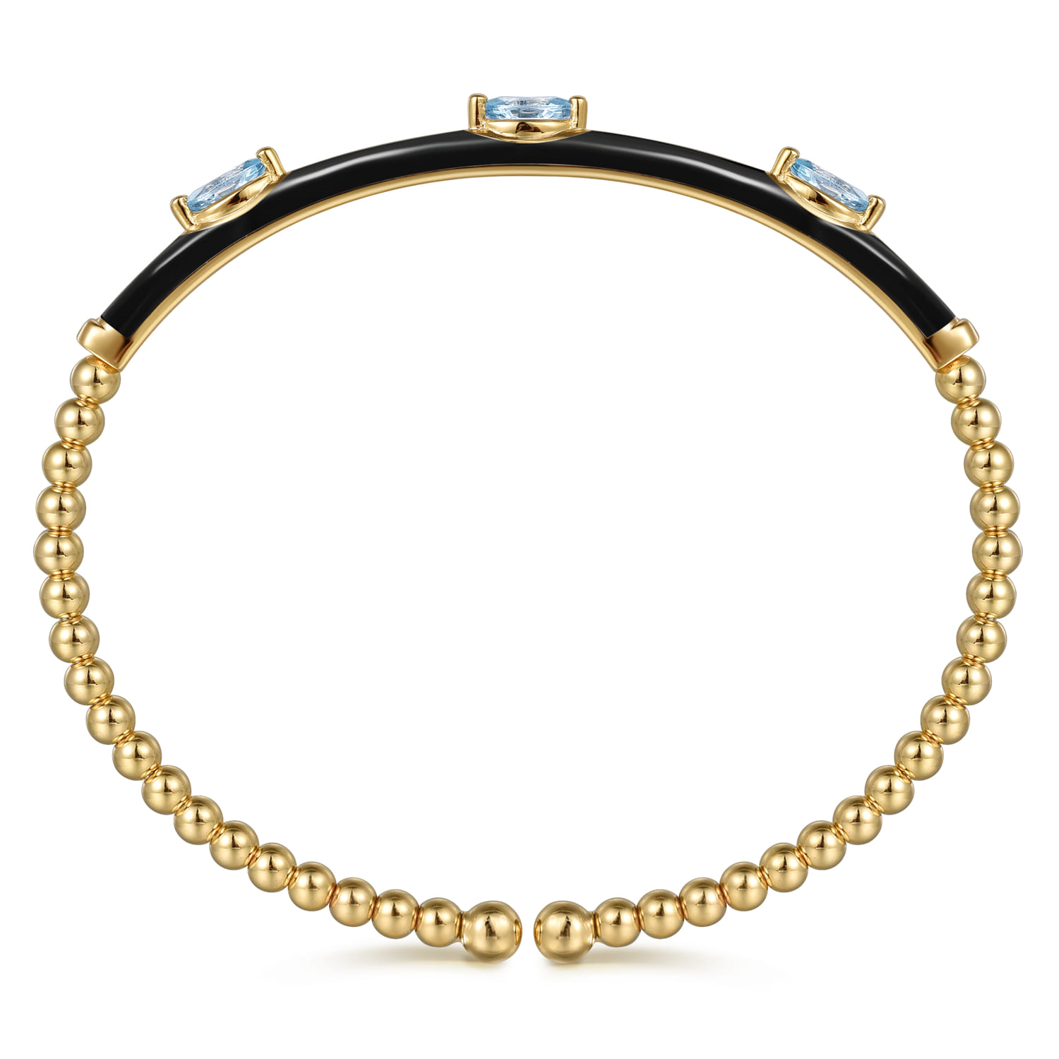 Bujukan Blue Topaz Split Bangle with Black Enamel in 14K Yellow Gold, photograph 3