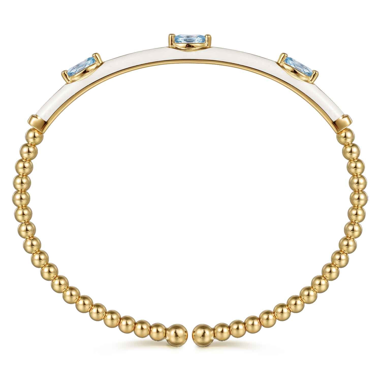 Bujukan Blue Topaz Split Bangle with White Enamel in 14K Yellow Gold, photograph 3