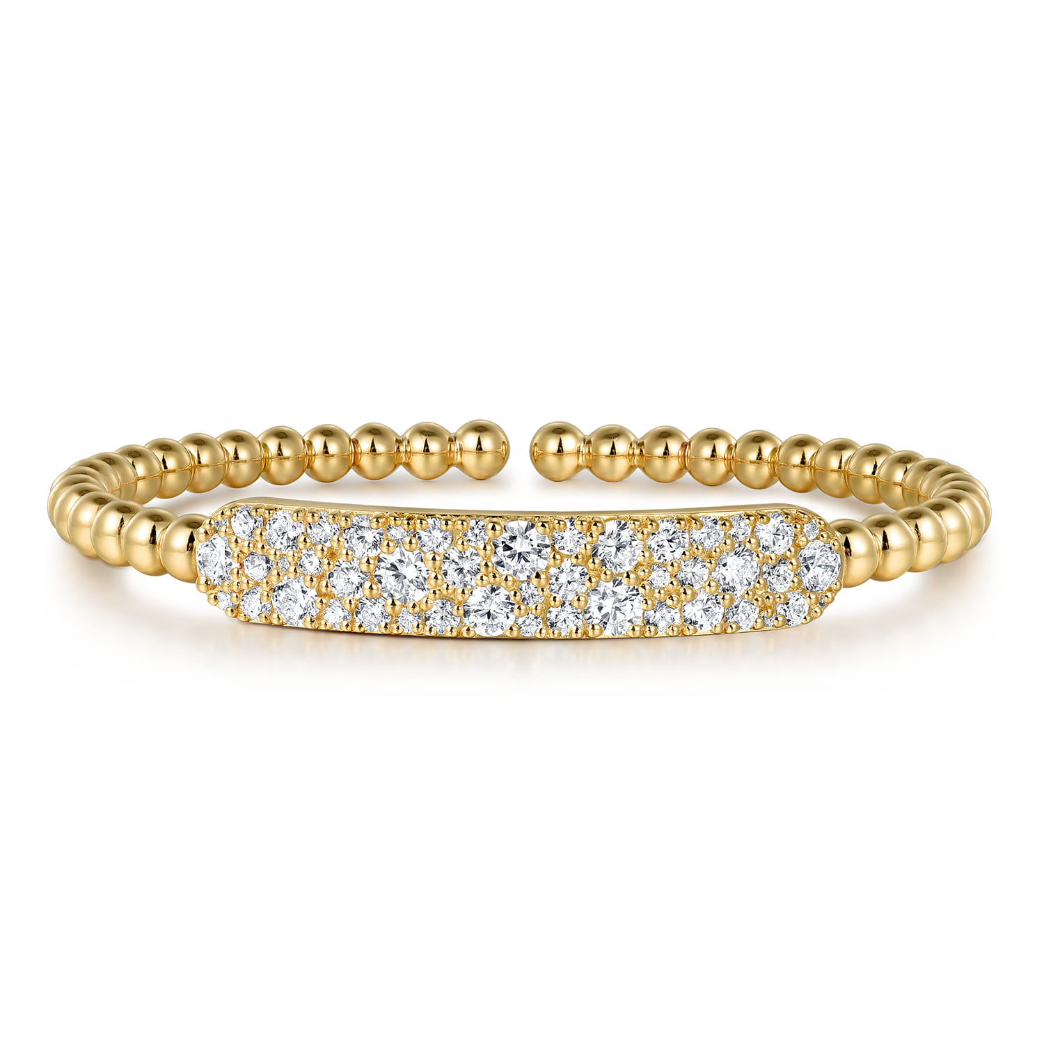 Diamond Pave Bar Bujukan Bead Split Bangle in 14K Yellow Gold