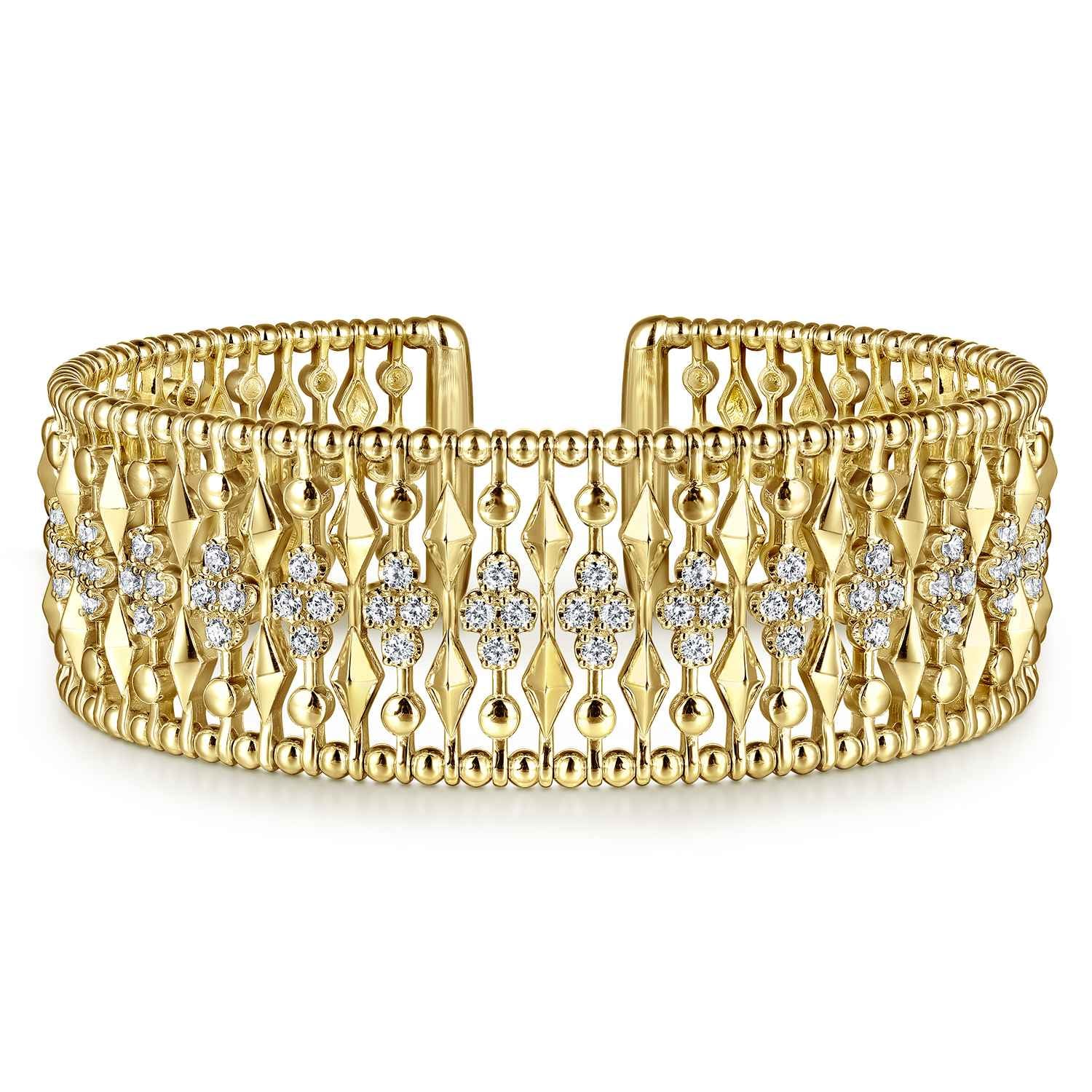 Diamond and Bujukan Beads Cuff Bangle Bracelet
