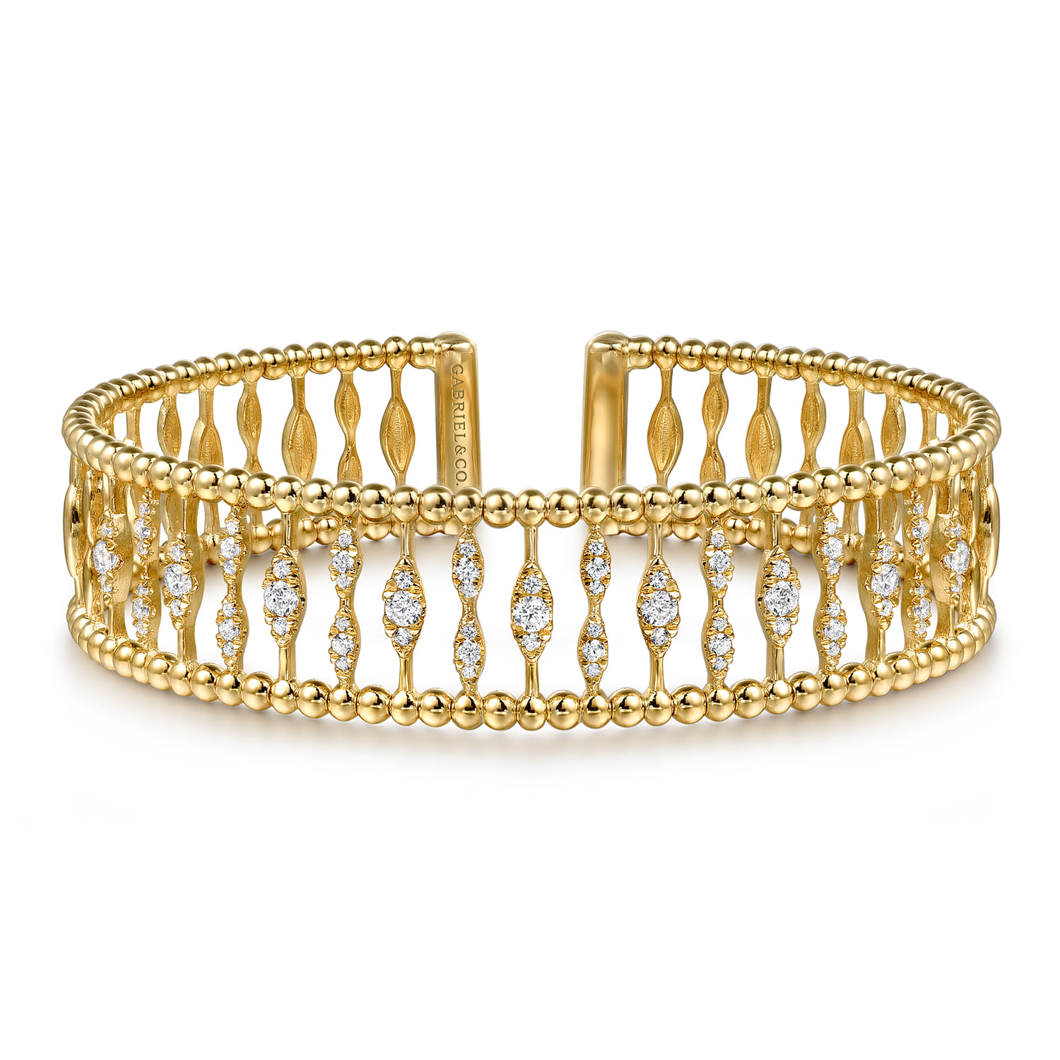 Diamond and Bujukan Beads Cuff Bangle Bracelet