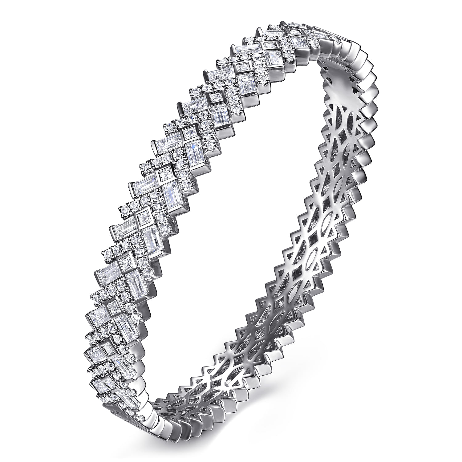 Diamond Cuff Bangle in 14K White Gold, photograph 2