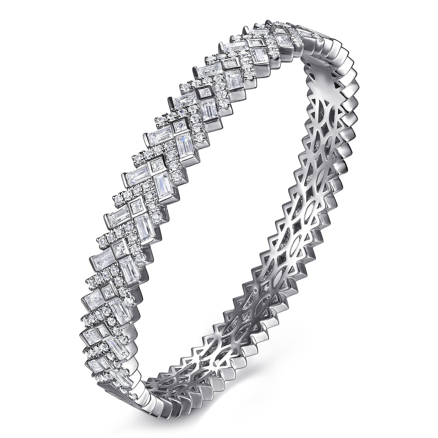 Diamond Cuff Bangle in 14K White Gold, photograph 2