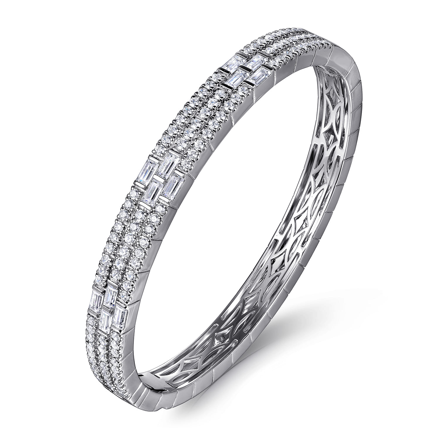 Diamond Cuff Bangle Bracelet in 14K White Gold, photograph 2