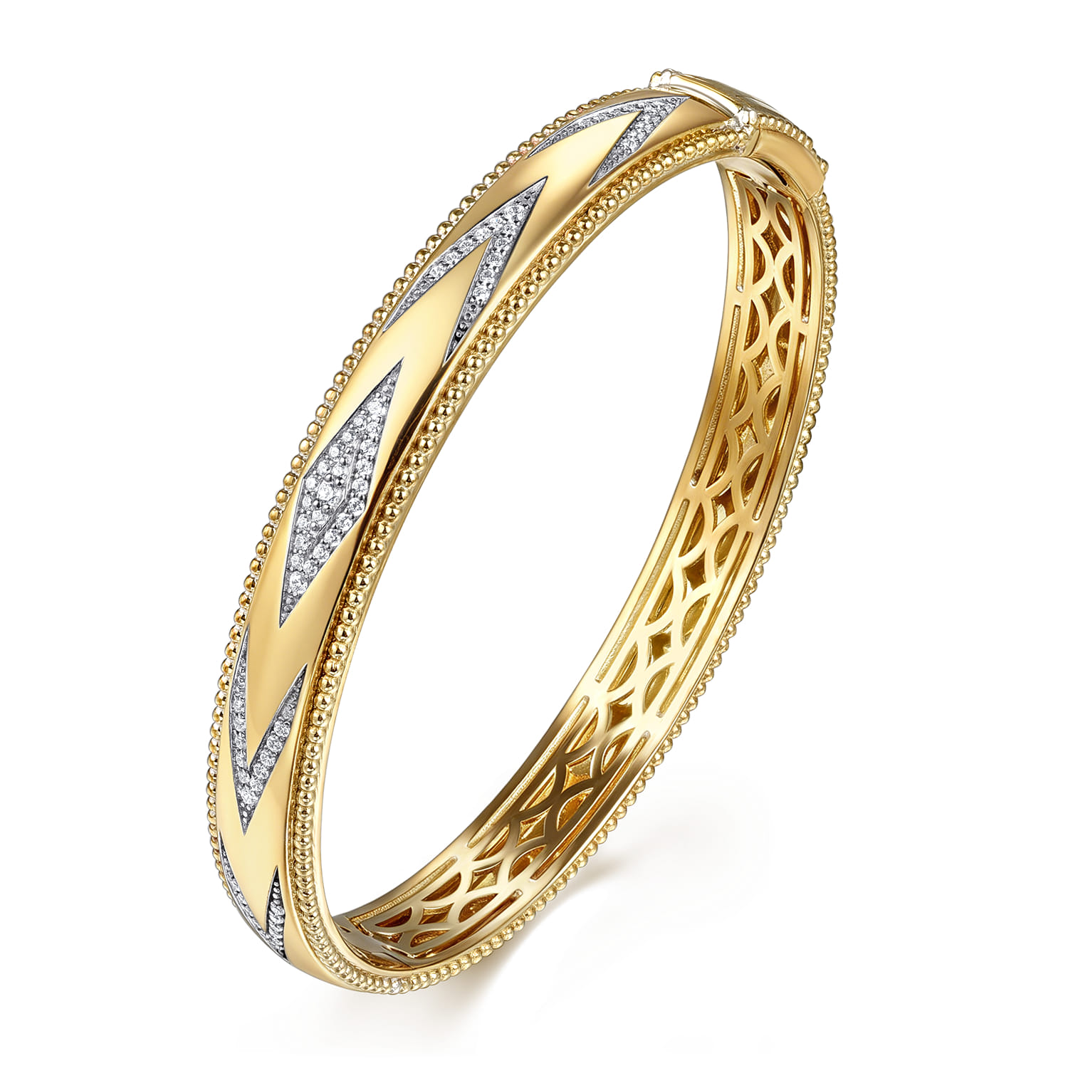 Beaded Closed Bangle Bracelet Diamond 0.35ct Bujukan in 14K Yellow Gold, photograph 2